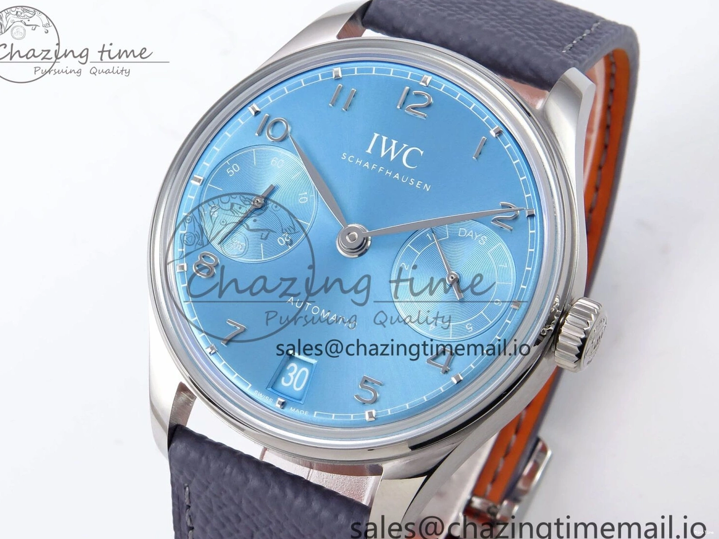 MIROTIME 0601 Lightweight Portugieser Automatic SS IW501708 APSF 1:1 Best Edition Light Blue Dial on Gray Leather Strap A 7012